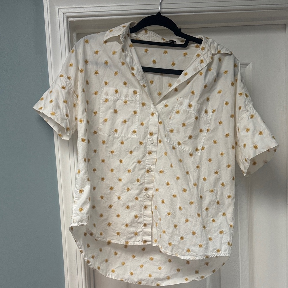 Madewell White and Yellow Button Down Shirt